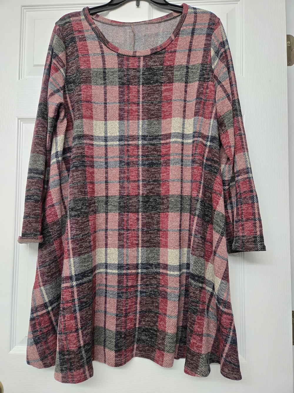 Red And Charcoal Plaid Long-Sleeve Swing Dress
